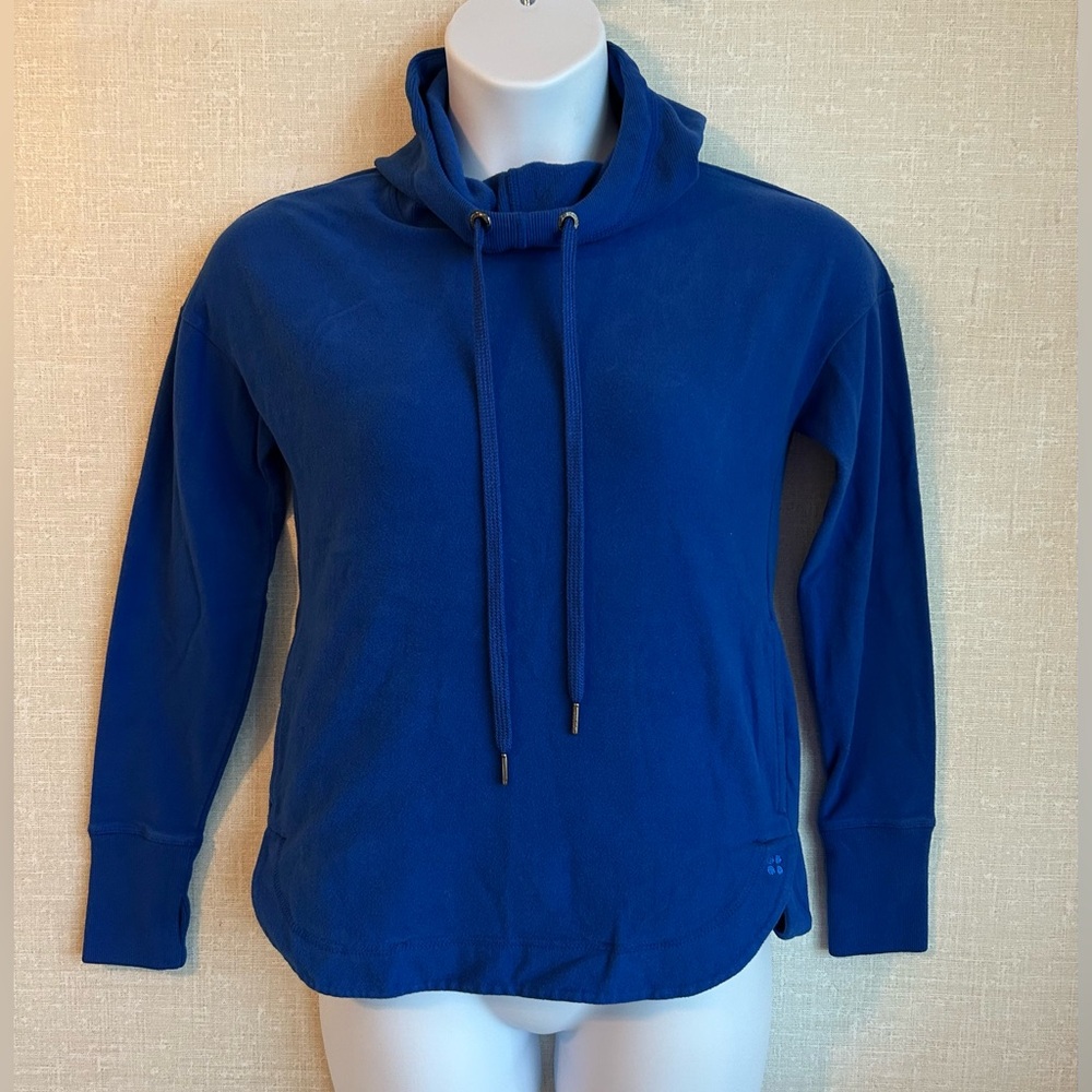 Sweaty Betty Cowl Fleece Hoodie Cobalt Blue 4/XS Pockets Thumb Holes Made Italy
